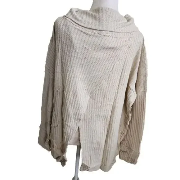 Free People Top Juicy Long Sleeve Size L oversized Ivory NWT Waffle Knit - Picture 10 of 11